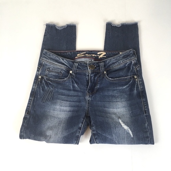 Seven7 Ankle Skinny Raw Hem Distressed Jeans Size 4P - Picture 2 of 5